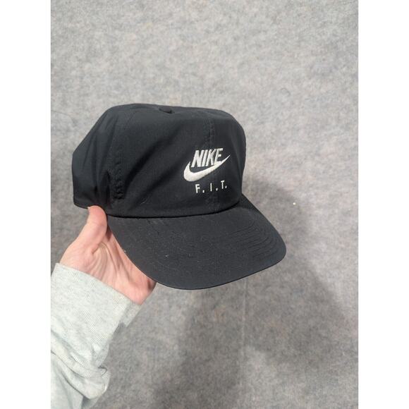 Nike Other - Rare Nike FIT Black White Embroidered Snapback Logo Swoosh Hat 80s Nylon